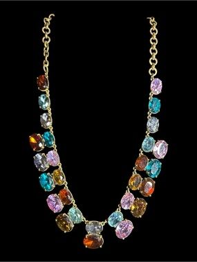 J.Crew Multicolor Crystal Statement Necklace Signed Gold Tone